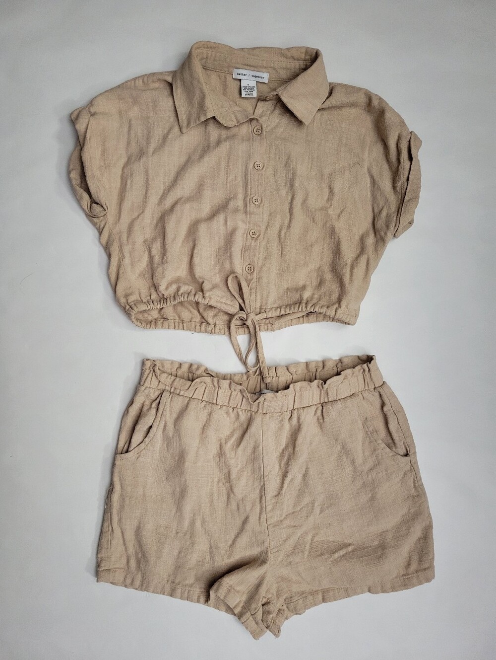 Better Together Beige Two Piece Set - Shorts and Crop Top